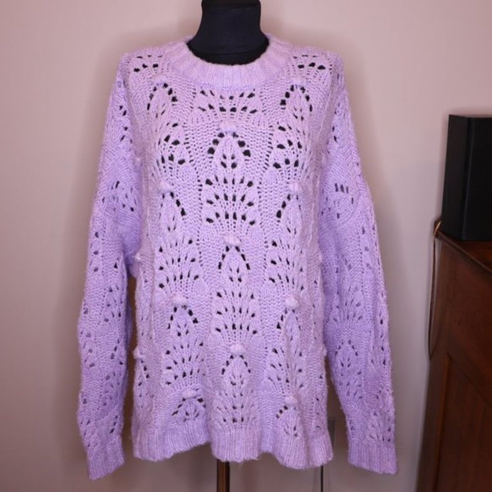 SOLD - Aerie Lilac Lavender Open Knit Pointelle Sweater Sz L - Picture 3 of 7